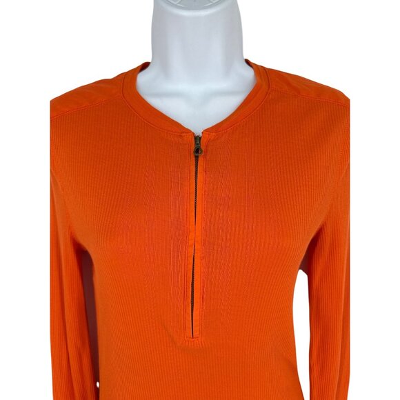 Lauren Ralph Lauren Womens Orange Ribbed Long Sleeve Half-Zip Top M - Picture 3 of 10